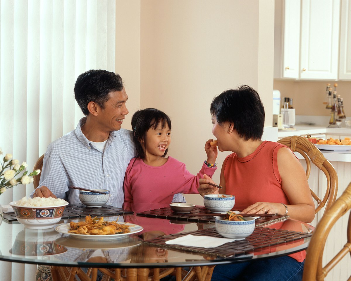 A family having dinner together